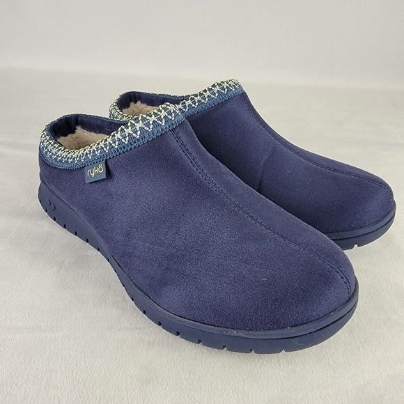 Ryka Shoes - Ryka Stellar Womens Academy Blue Faux Suede Fur Lined Mules Slippers 7.5M NEW